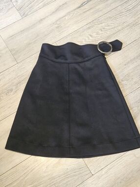 H&M Short Black A-line Skirt Metal Ring Buckle Women's 4